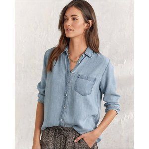 Athleta blue chambray button down blouse size S 100% tencel